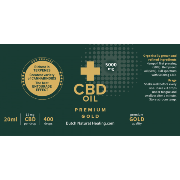 holland premium gold cbd olaj 20ml cimke kannabisz ar kender 25% 5000mg